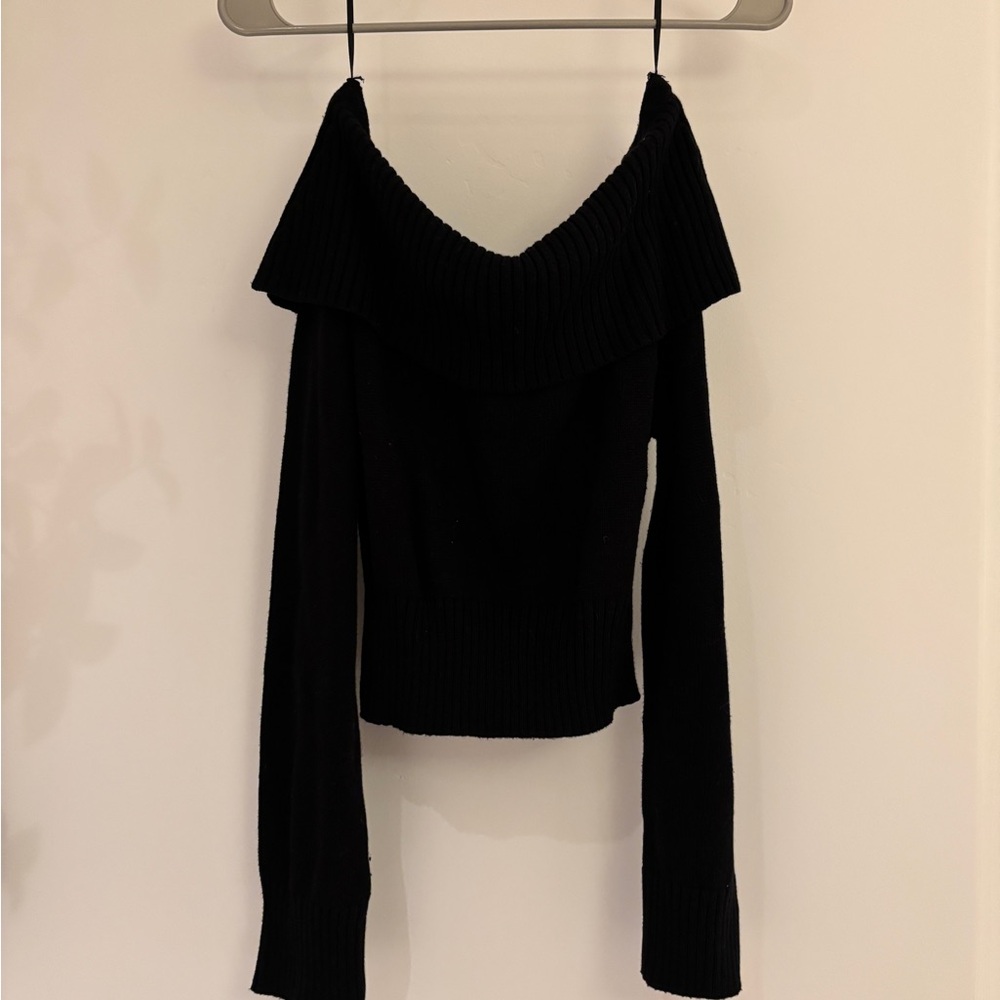 Cotton Candy Black Off-Shoulder Sweater
